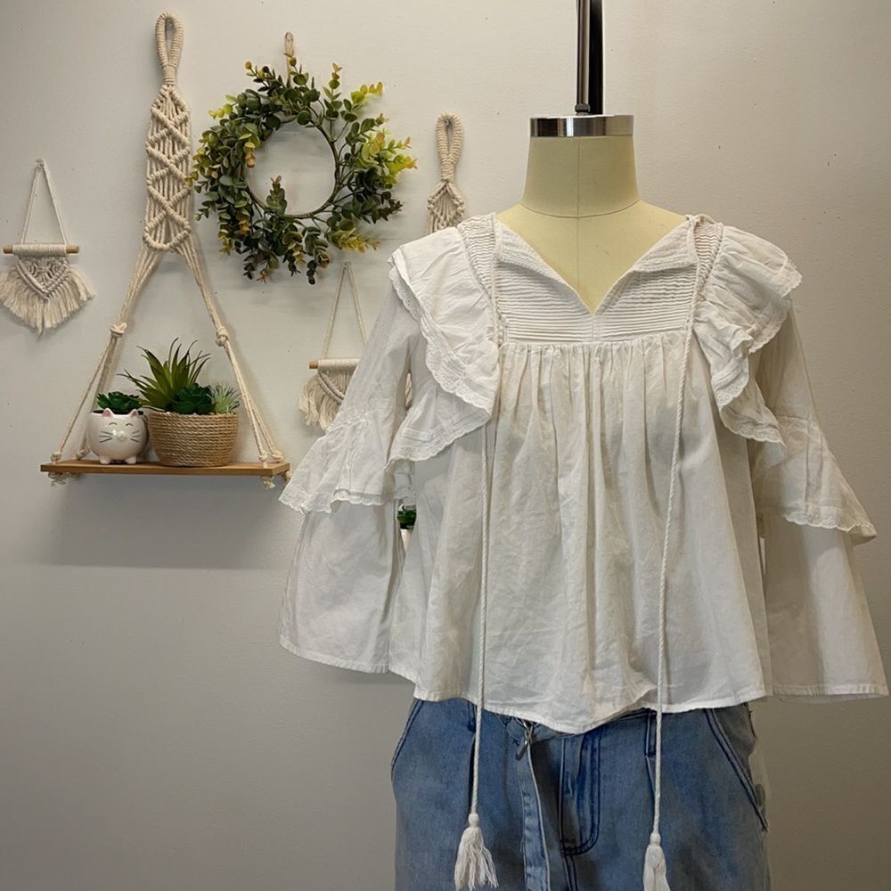 🅢🅐🅛🅔 Zhu Anthropologie Top Bronte Frill Top - Picture 4 of 16